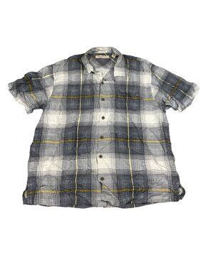 Tommy Bahama Mens XL Plaid Short Sleeve Button-Up Shirt 100% Silk Black Blue